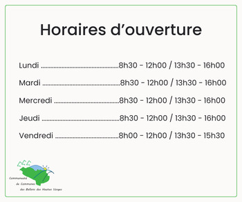 Changement temporaire des horaires de l'accueil physique de la CCBHV